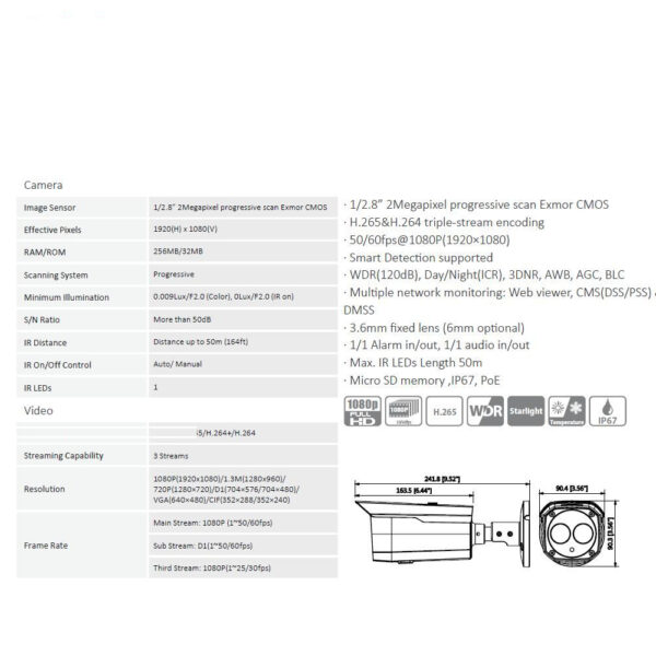دوربین تحت شبکه بولت داهوا مدل DH-IPC-HFW4231B-AS-H