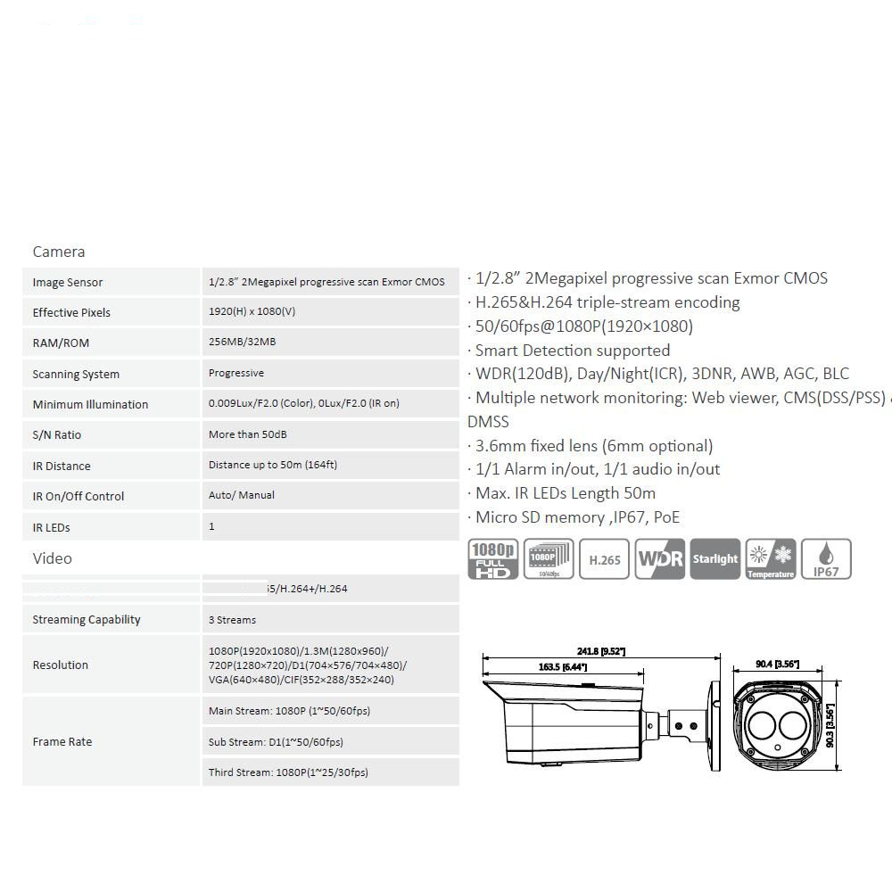دوربین تحت شبکه بولت داهوا مدل DH-IPC-HFW4231B-AS-H