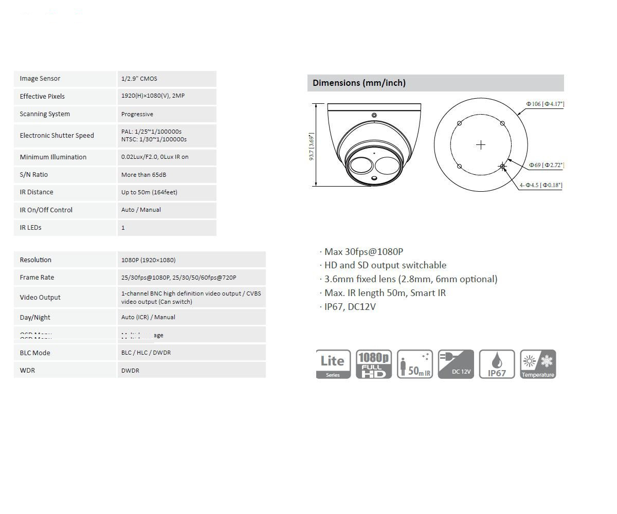 دوربین تحت شبکه دام داهوا مدل HAC-HDW1220EMP-A