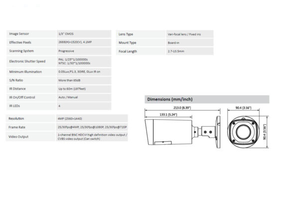 دوربین تحت شبکه بولت داهوا مدل HAC-HFW1400R-VFS-IRE6